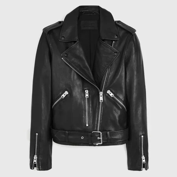 All Saints Balfern Black Leather Biker Jacket - Picture 2 of 11
